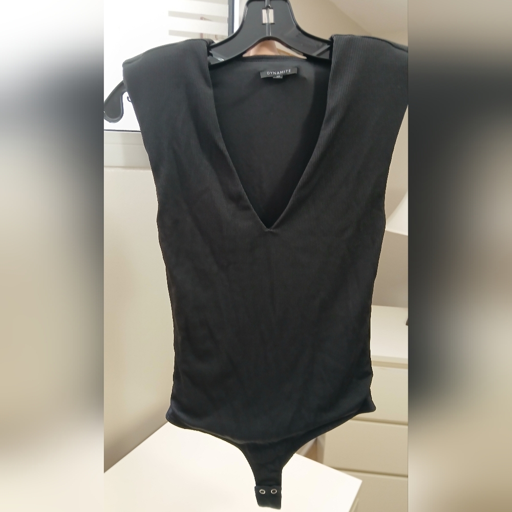 Dynamite Black Sleeveless Bodysuit with light shoulder pads. Small, like New
